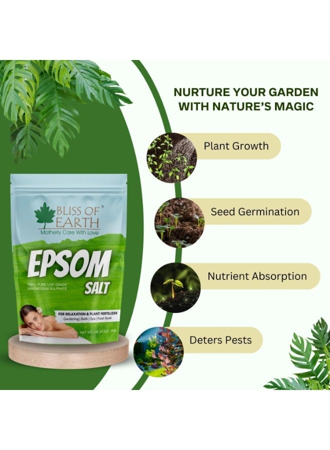 BLISS OF EARTH Epsom Salt for Bath 1KG, Plants & Foot Soak, Natural Magnesium Sulfate, Relaxing Soak for Muscle Relief, Aromatherapy, Vegan, Cruelty-Free pack of 2 - Image 5